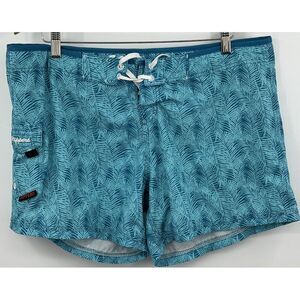 Maui Rippers Women's Board Shorts Size‎ 16 Blue Palm Drawstring Swimming Surfing